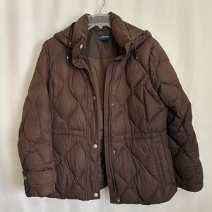 Lands' End Women's Winter Puffer Hooded Jacket in Dark Brown Color sz M/P 10-12